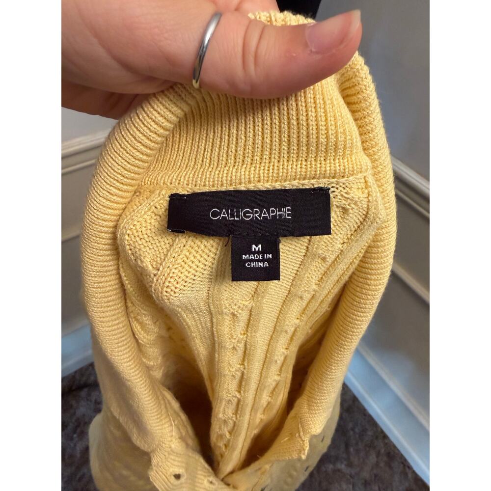 NWT Calligraphie Yellow Cable Knit Floral Embroidered Sweater Polo Top Cottage - Picture 7 of 8